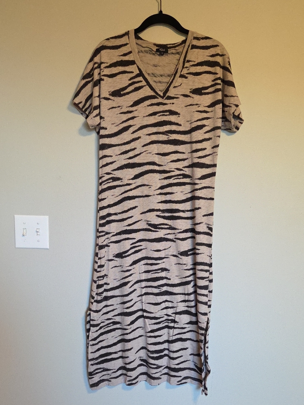 RAILS Ren 100% Cotton Beige Tiger Midi T-shirt Dress
